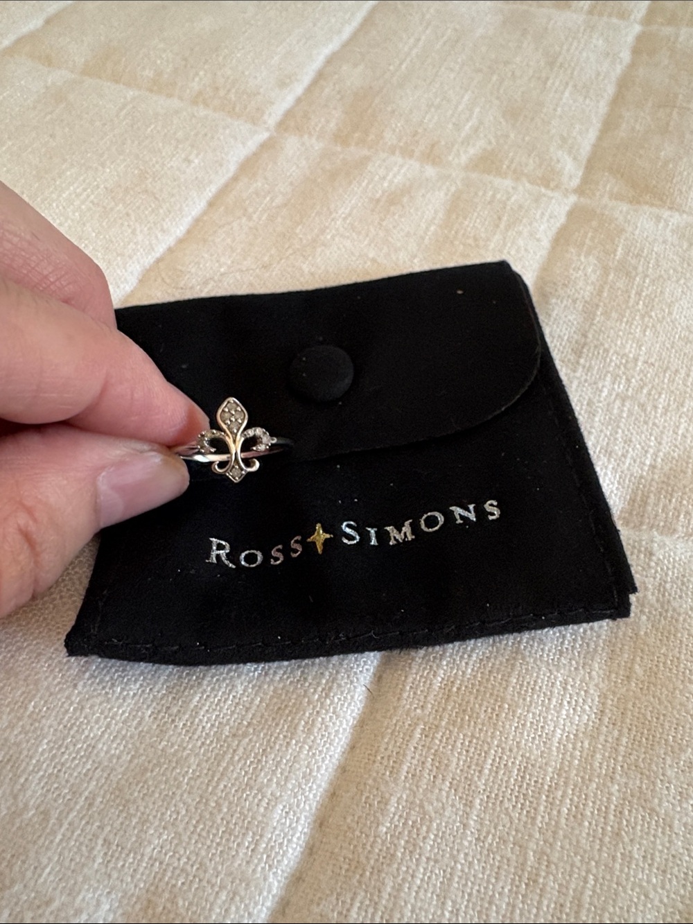 Ross-Simons Silver Fleur-de-Lis Ring with Clear Accents